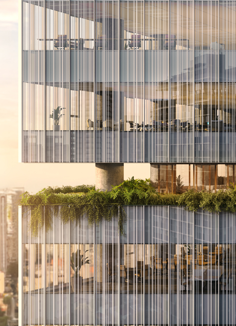 Perspectiva ilustrada da fachada no nível do 5º andar